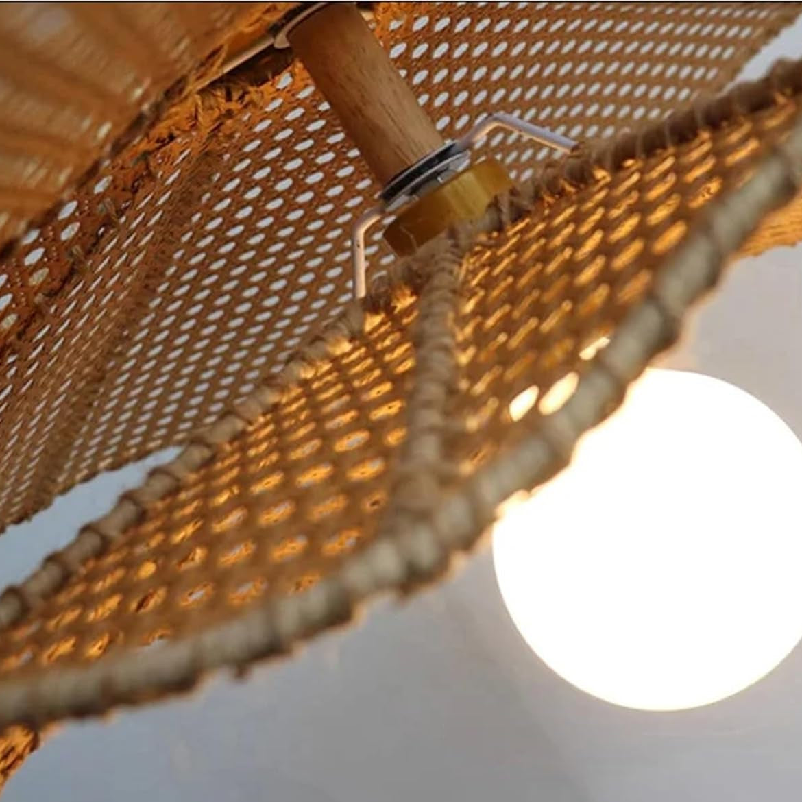 Natural woven rattan flower pendant light showcasing beautiful organic texture