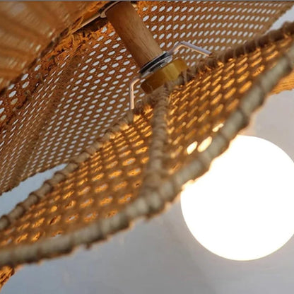 Natural woven rattan flower pendant light showcasing beautiful organic texture