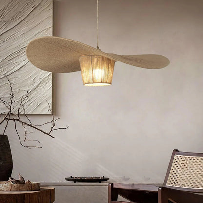Natural straw-effect dome pendant light showcasing beautiful organic texture