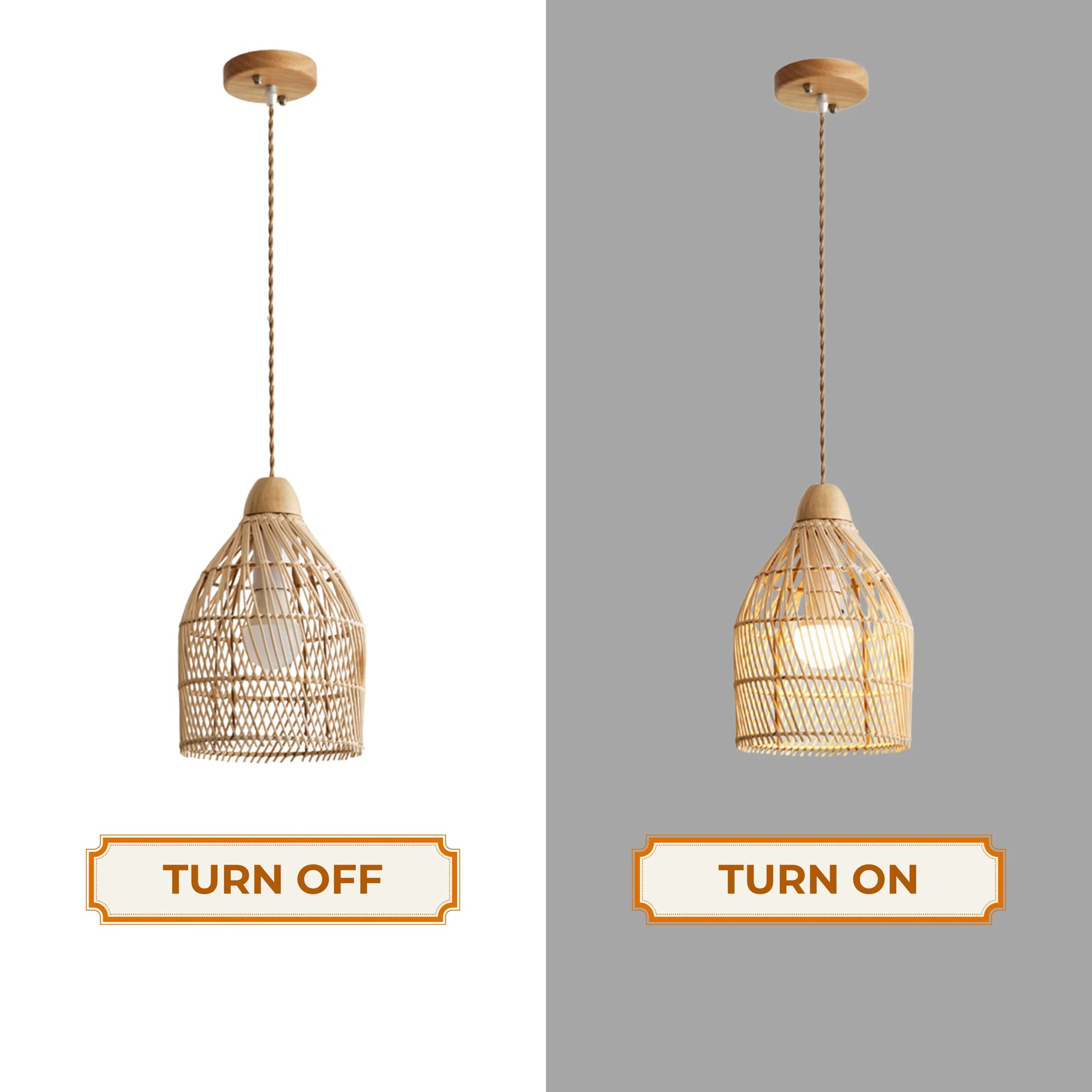 Set of natural texture rattan bell lights for a curated, harmonious home design