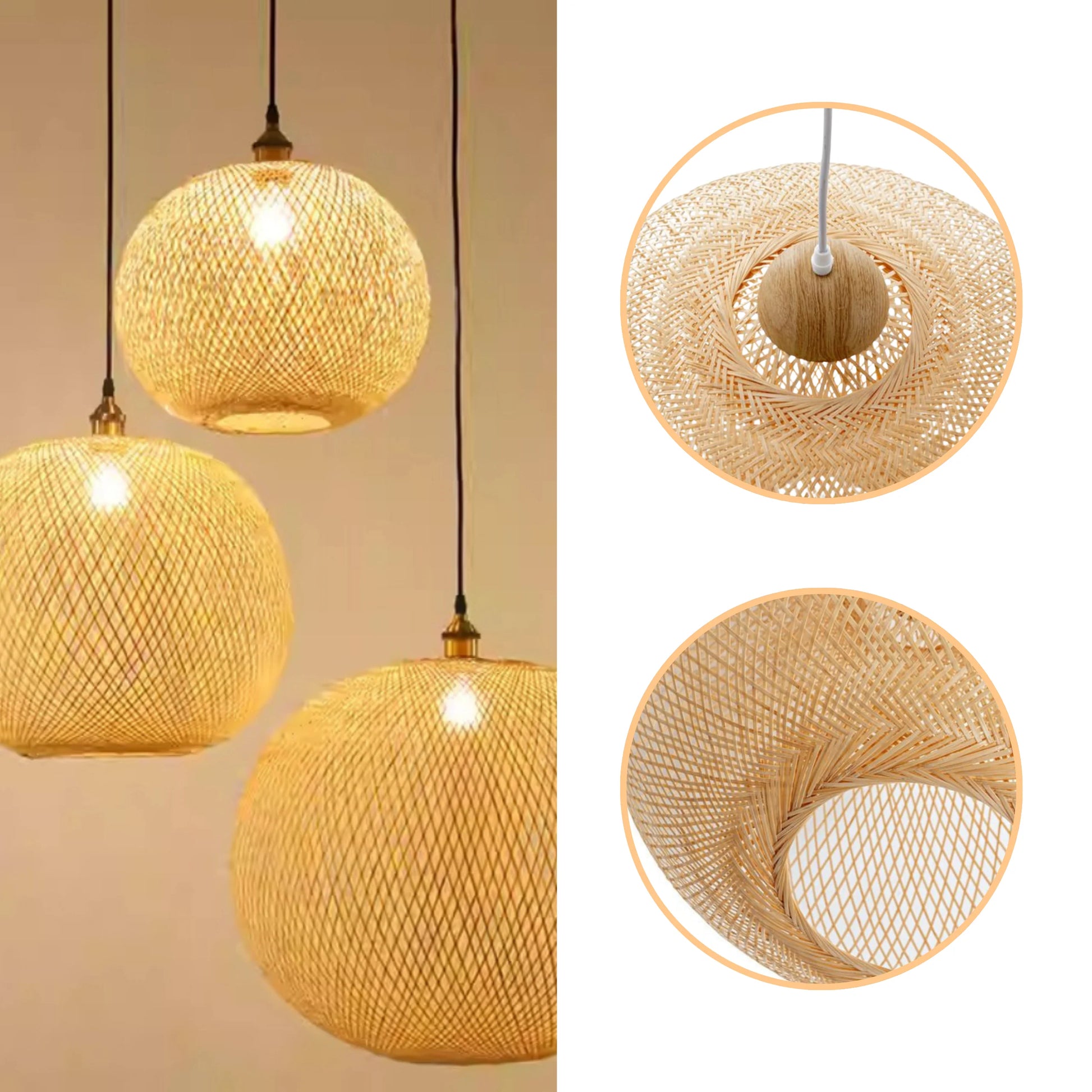 Set of natural texture round pendant lights for balanced and harmonious design
