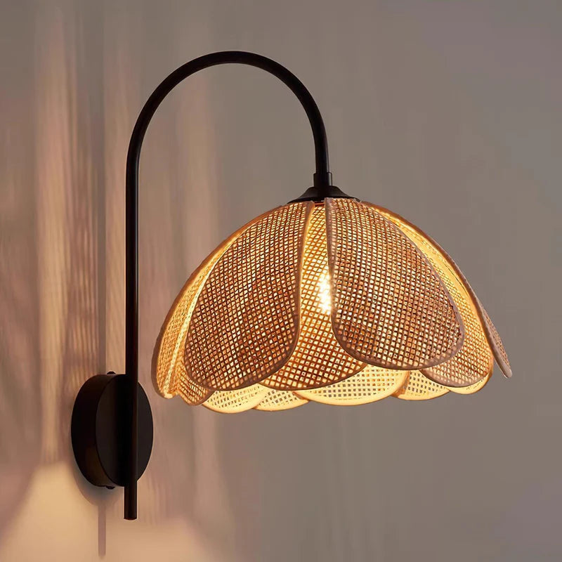 Natural hand-woven rattan wall light perfect for healthy non-toxic nursery decor