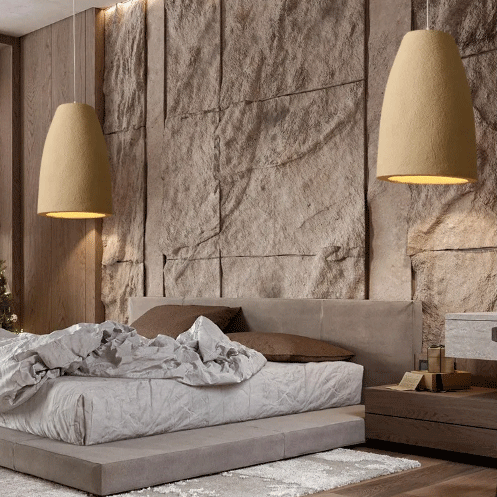 Nordic minimalist earthenware hanging lights with unique shapes for organic modern interior design.