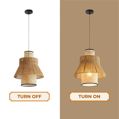 Nordic style layered jute and rattan lamp for cozy ambient lighting