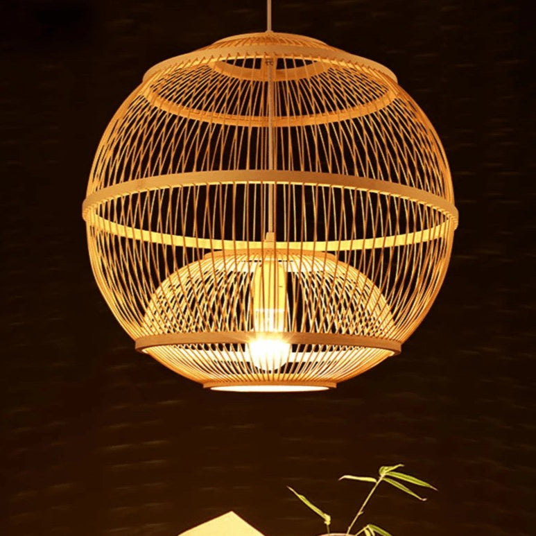 Organic bamboo cage pendant lamp for an elegant and airy home aesthetic