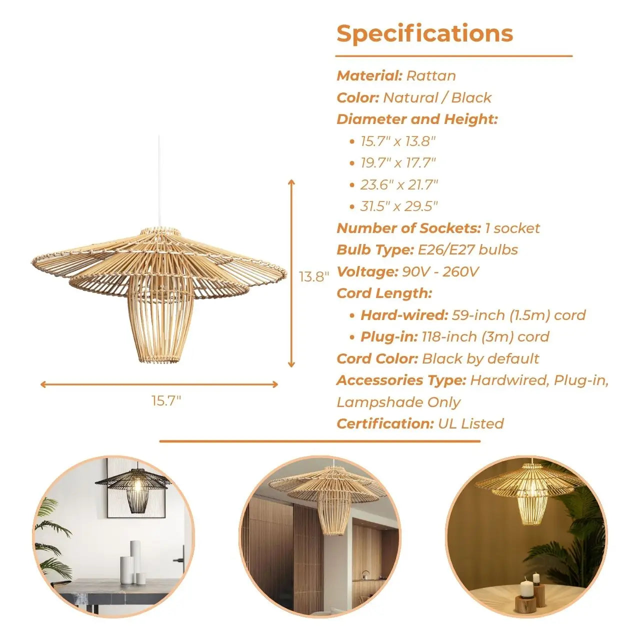 Organic bamboo fiber wide shade light designed for long-lasting, natural beauty