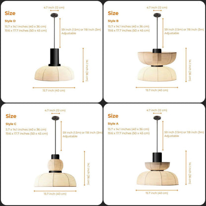 Organic shaped Japandi hanging paper lamp set creating a soft diffused glow