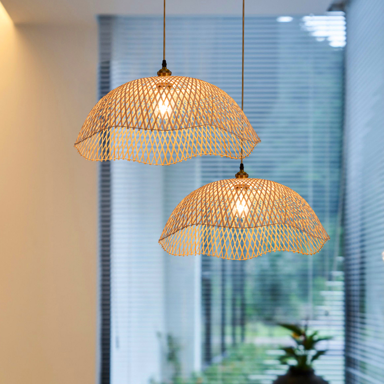 Wabi-sabi influenced bamboo light, organic modern style for sophisticated homes.