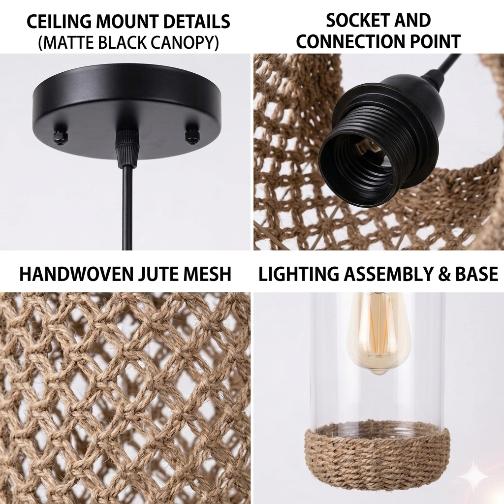 Elevate your space with this set of 3 hand-crafted Jute Cylinder Pendant Lamps