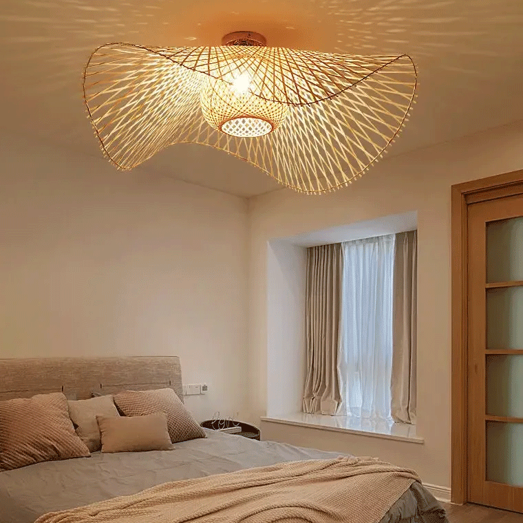 Organic shaped bamboo weave pendant for decor
