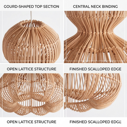 Organic rattan weave ceiling fixture showcasing high-quality natural rattan fiber texture.