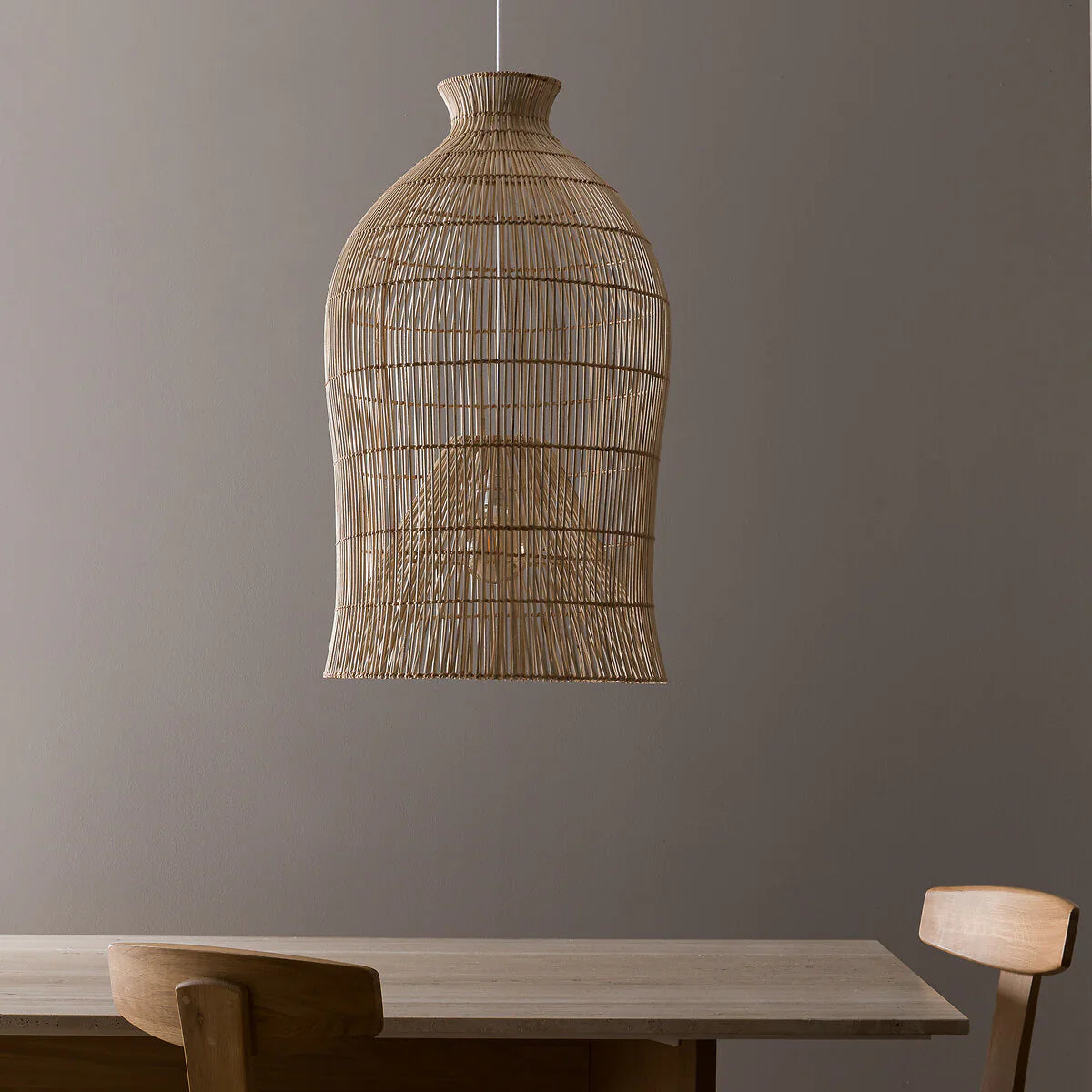 Organic rattan basket pendant lamp perfect for a cozy kitchen island lighting