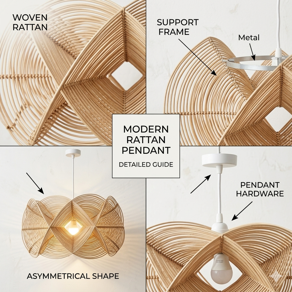 Unique organic rattan ceiling fixture providing a refined and natural look.