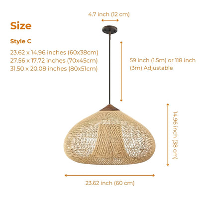 Organic natural woven rattan pendant light fixture
