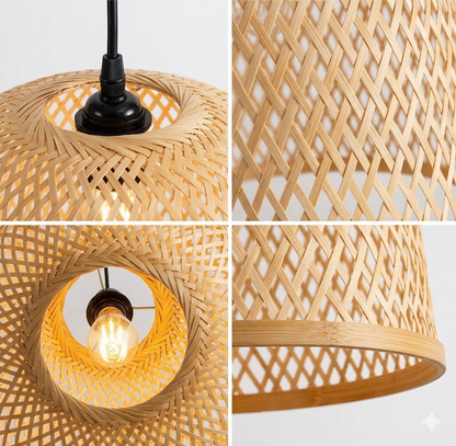 Organic sustainable bamboo ceiling lamp showcasing fine natural bamboo craftsmanship.