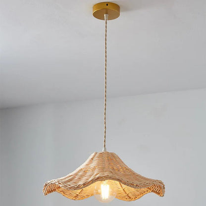 Organic texture hand-knotted rattan pendant light made from durable natural fibers