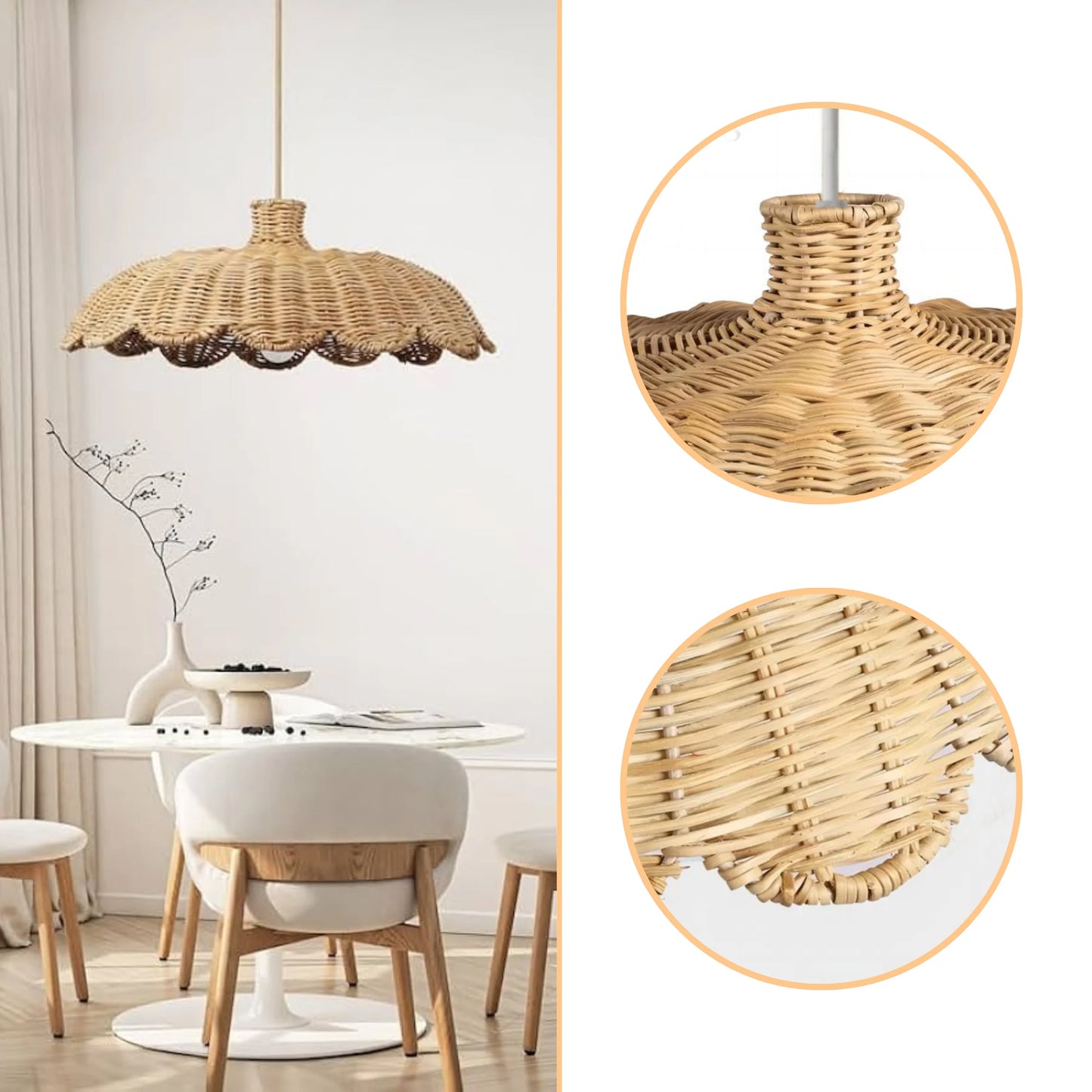 Organic texture hand-knotted rattan pendant light made from durable natural fibers