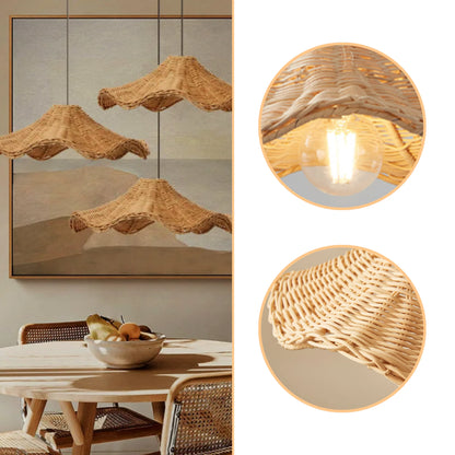 Organic texture hand-knotted rattan pendant light made from durable natural fibers