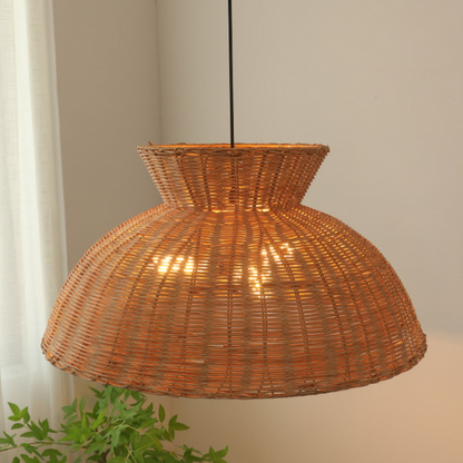 Organic texture rattan flush mount light creating soft diffused lighting