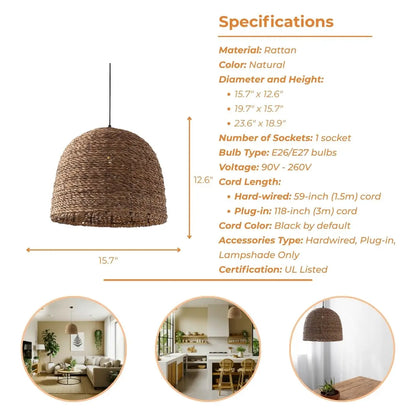 Sun-drenched sunroom featuring an organic handwoven fiber pendant lamp.