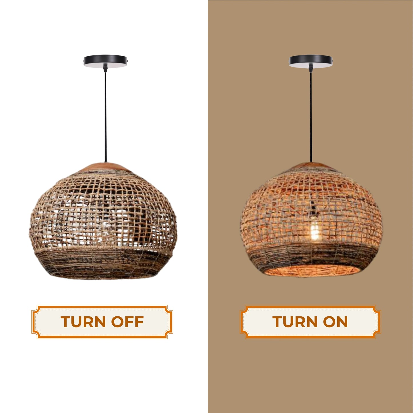 Organic woven rattan globe light fixture for stylish interior design