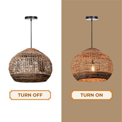 Organic woven rattan globe light fixture for stylish interior design