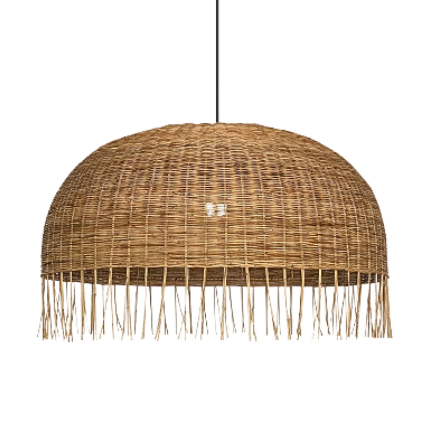 Global artisan pendant light with textural bamboo for an eclectic and warm living area.