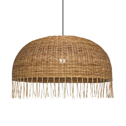 Global artisan pendant light with textural bamboo for an eclectic and warm living area.