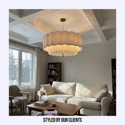Pendant light crafted from handmade cloth, welcoming guests in your entryway with soft, natural ambient light.