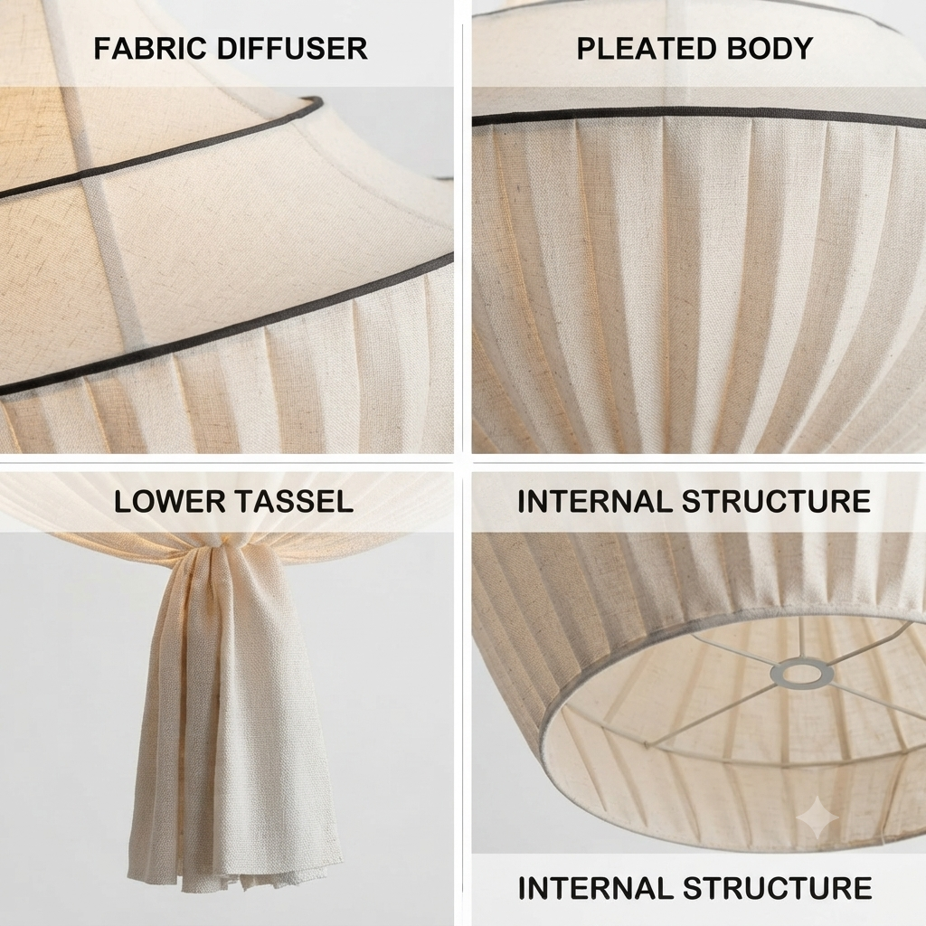 Pendant light in Handmade Natural style, featuring Cloth material, perfect for Cozy home lighting, ideal for ambient and mood lighting.