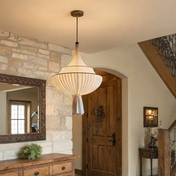 Pendant light in Handmade Natural style, featuring Fabric material, perfect for Entryway lighting, ideal for ambient and mood lighting.
