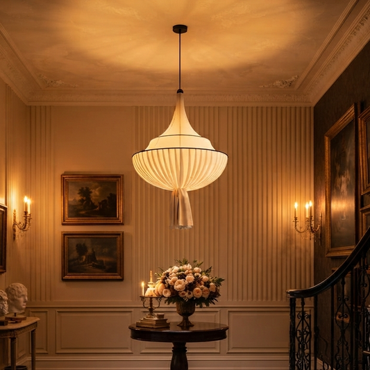 Pendant light in Minimalist style, featuring Fabric material, perfect for Staircase lighting, ideal for ambient and mood lighting.