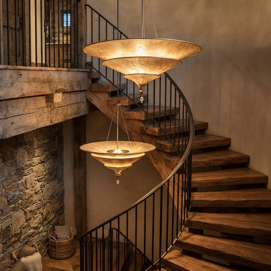 Pendant light in modern paper style, perfect for entryway lighting, creating a welcoming, natural look.