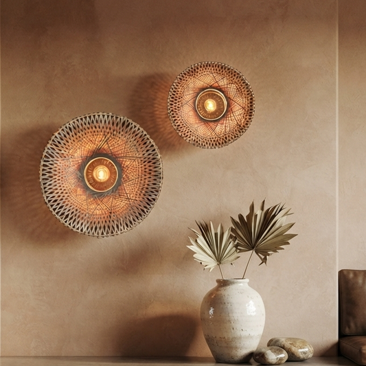 Pendant light in Modern style, crafted from Rattan, ideal for Entryway decor, providing ambient and mood lighting with an organic, sculptural appeal.