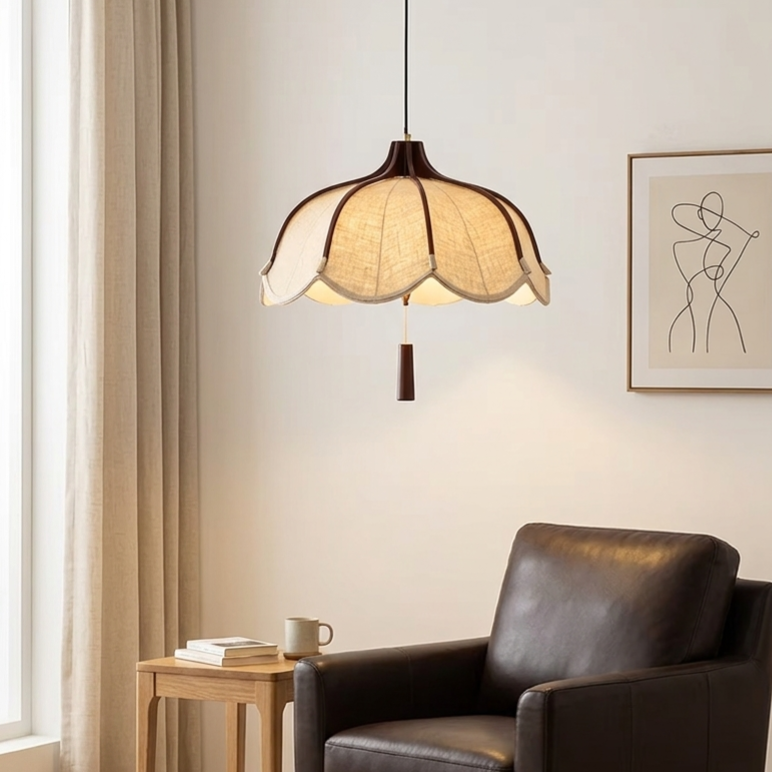 Pendant light Natural featuring Wood Mix Cloth designed for Living room interior
