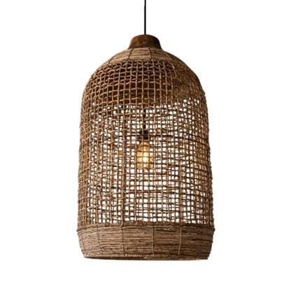 Nordic style rattan cylinder pendant light, illuminating a bright and welcoming entryway.