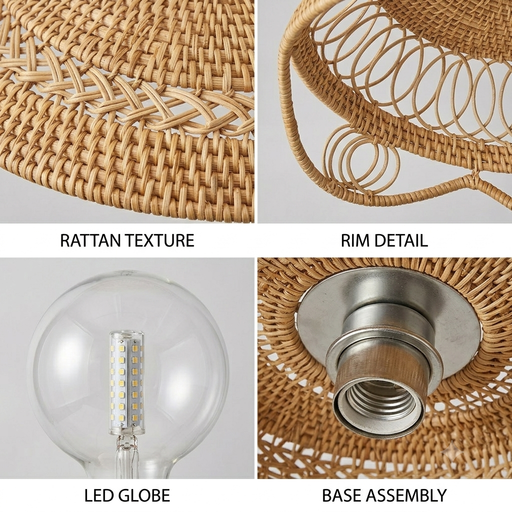 Pendant light in organic hand-woven rattan saucer style
