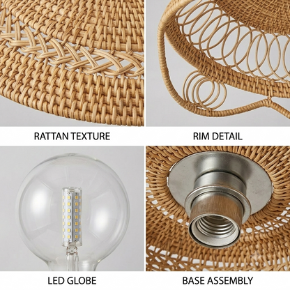 Pendant light in organic hand-woven rattan saucer style