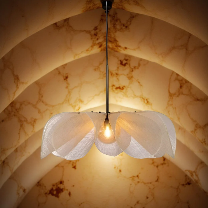 Pendant light in Scandinavian style, crafted from Fabric, ideal for Interior decor, providing ambient and mood lighting with an organic, sculptural appeal.