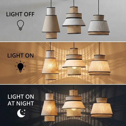 Premium natural cane and fabric shade, 100% biodegradable and eco-friendly ceiling lighting.