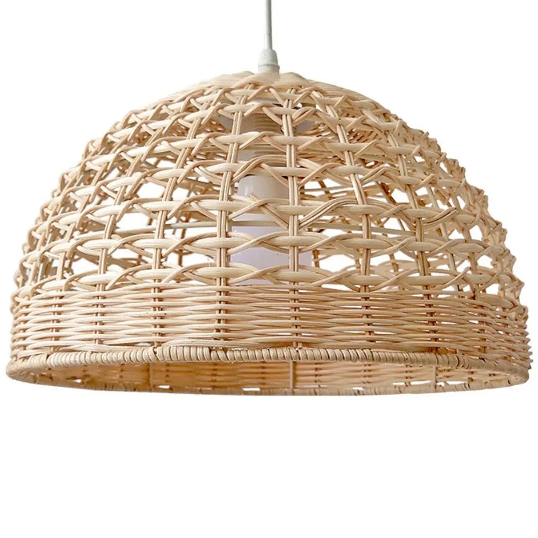 Premium rattan dome ceiling pendant combining organic weave patterns for a warm and natural look.