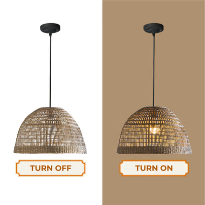 Premium woven bamboo pendant shade featuring an intricate natural material design.