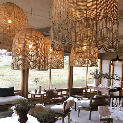 Premium woven rattan light fixture for restaurant and luxury resort 