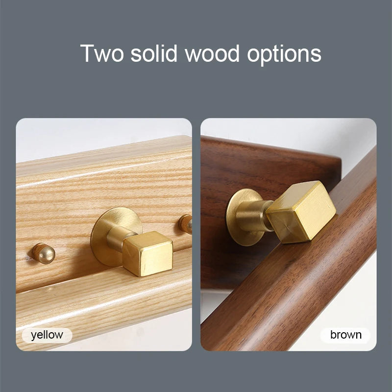 Two solid wood options with gold knobs on a gray background