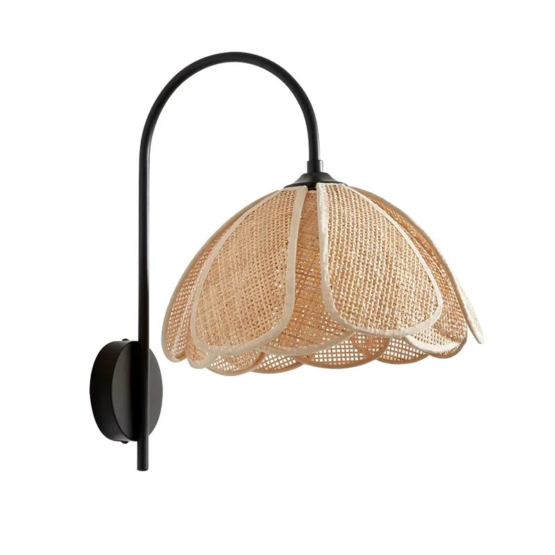 Retro style rattan flower sconce lighting for a mid-century modern study