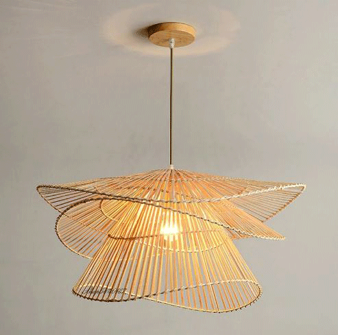  Cozy bamboo bedroom pendant lamp creating a relaxing atmosphere with soft internal light reflection.