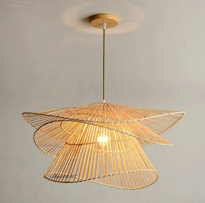  Cozy bamboo bedroom pendant lamp creating a relaxing atmosphere with soft internal light reflection.