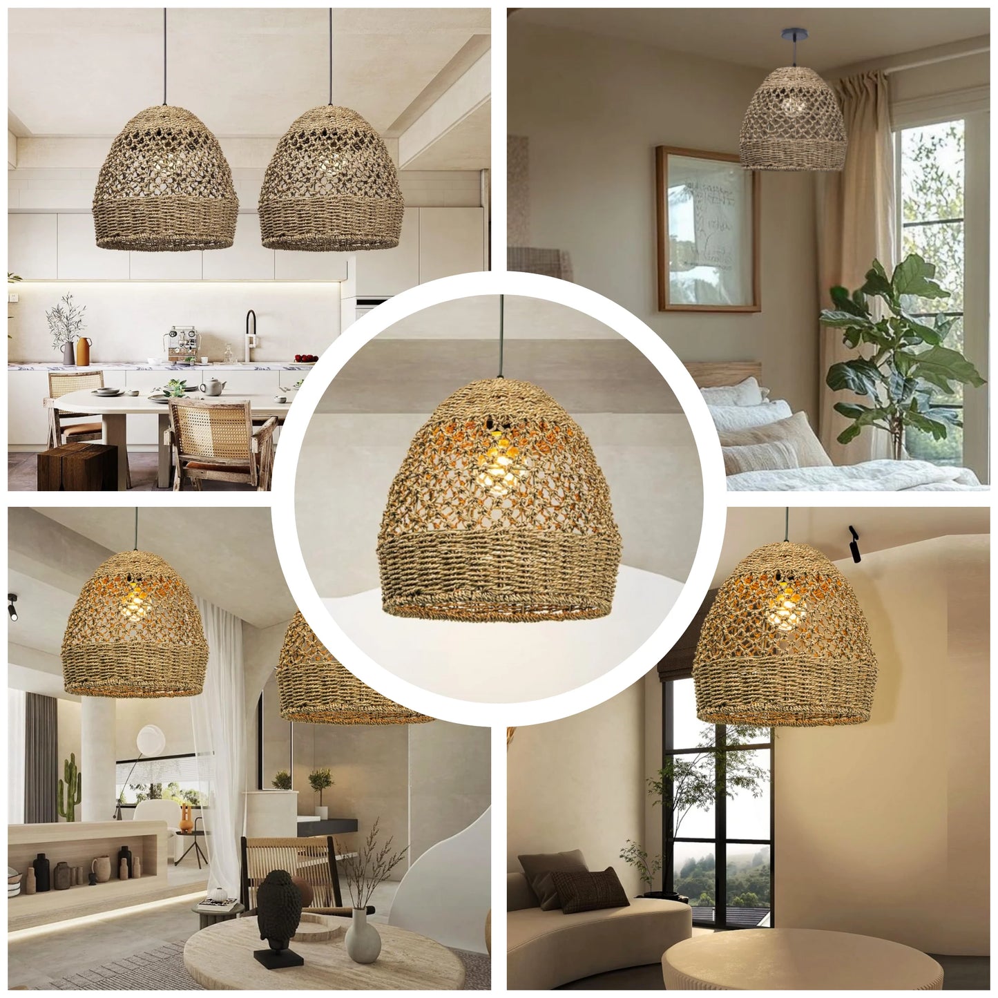 Rustic boho style woven hanging lamp perfect for cozy home interiors