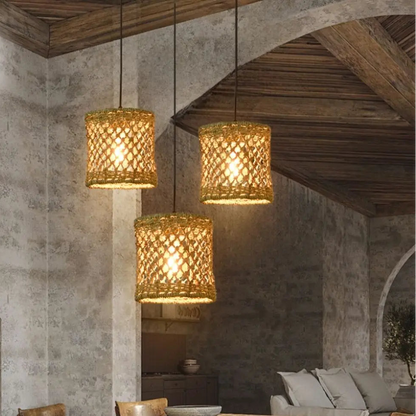 Rustic coastal style jute multi-light pendant, bringing a charming, natural ambiance to modern interiors.