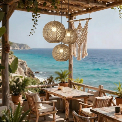 Rustic coastal style net weave pendant lamp for modern home decor